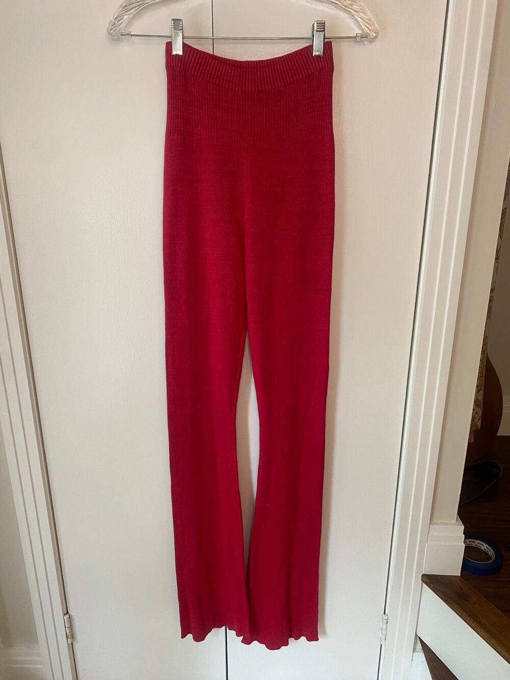 Free People Long Flared Red Knit Pants Size Small